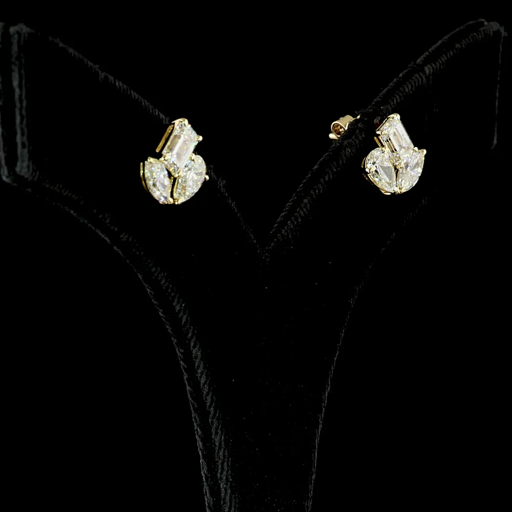 14K Yellow Gold Mixed Shape Stud Earrings with Emerald, Marquise, and Pear Lab Diamonds - 2.94 Carat Total Weight - Covaloro Fine Jewelry - Image 3