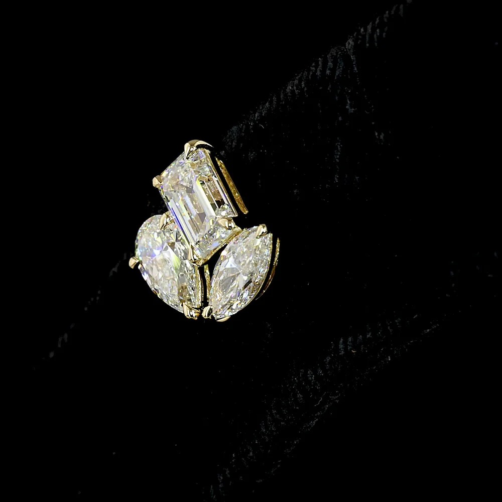 14K Yellow Gold Mixed Shape Stud Earrings with Emerald, Marquise, and Pear Lab Diamonds - 2.94 Carat Total Weight - Covaloro Fine Jewelry - Image 4