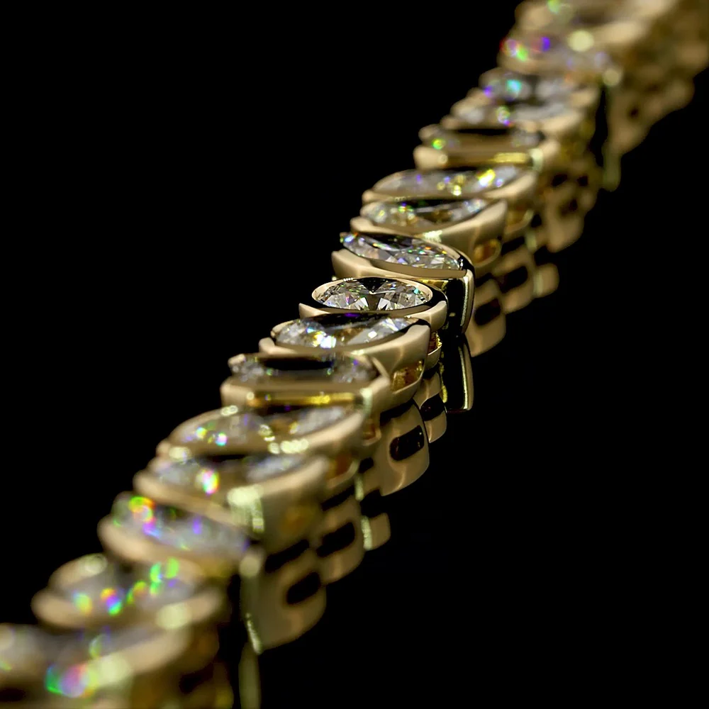 14K Yellow Gold Mixed Shape Tennis Bracelet with Bezel Set Lab Diamonds featuring Emerald, Pear, Marquise, and Round Cuts - 8.13 Carat Total Diamond Weight - Covaloro Fine Jewelry - Image 3