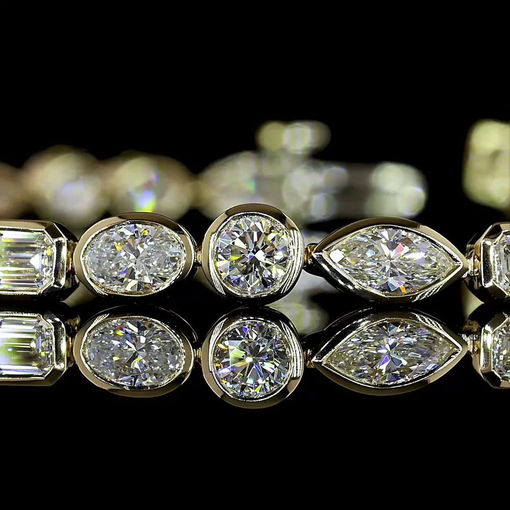 14K Yellow Gold Mixed Shape Tennis Bracelet with Bezel-Set Marquise, Emerald, Oval, and Round Lab Diamonds - 4.75 Carat Total Weight - Covaloro Fine Jewelry - Image 2