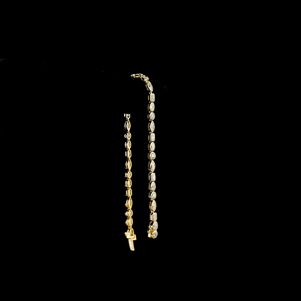 14K Yellow Gold Mixed Shape Tennis Bracelet with Bezel-Set Marquise, Emerald, Oval, and Round Lab Diamonds - 4.75 Carat Total Weight - Covaloro Fine Jewelry - Image 3