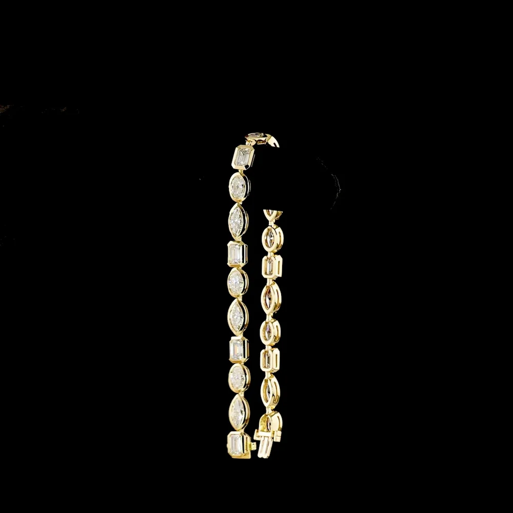 14K Yellow Gold Mixed Shape Tennis Bracelet with Bezel Set Oval, Emerald, and Marquise Lab Diamonds - 12.69 Carat Total Diamond Weight - Covaloro Fine Jewelry - Image 3