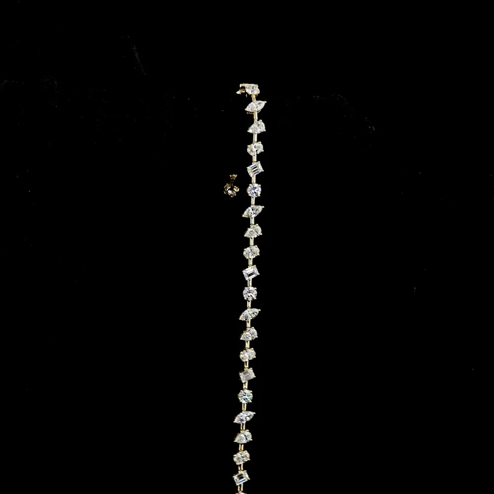 14K Yellow Gold Mixed Shape Tennis Bracelet with Inclined Prong Set Emerald & Brilliant Cut Lab Diamonds - 3.84 Total Carat Weight - Covaloro Fine Jewelry - Image 3