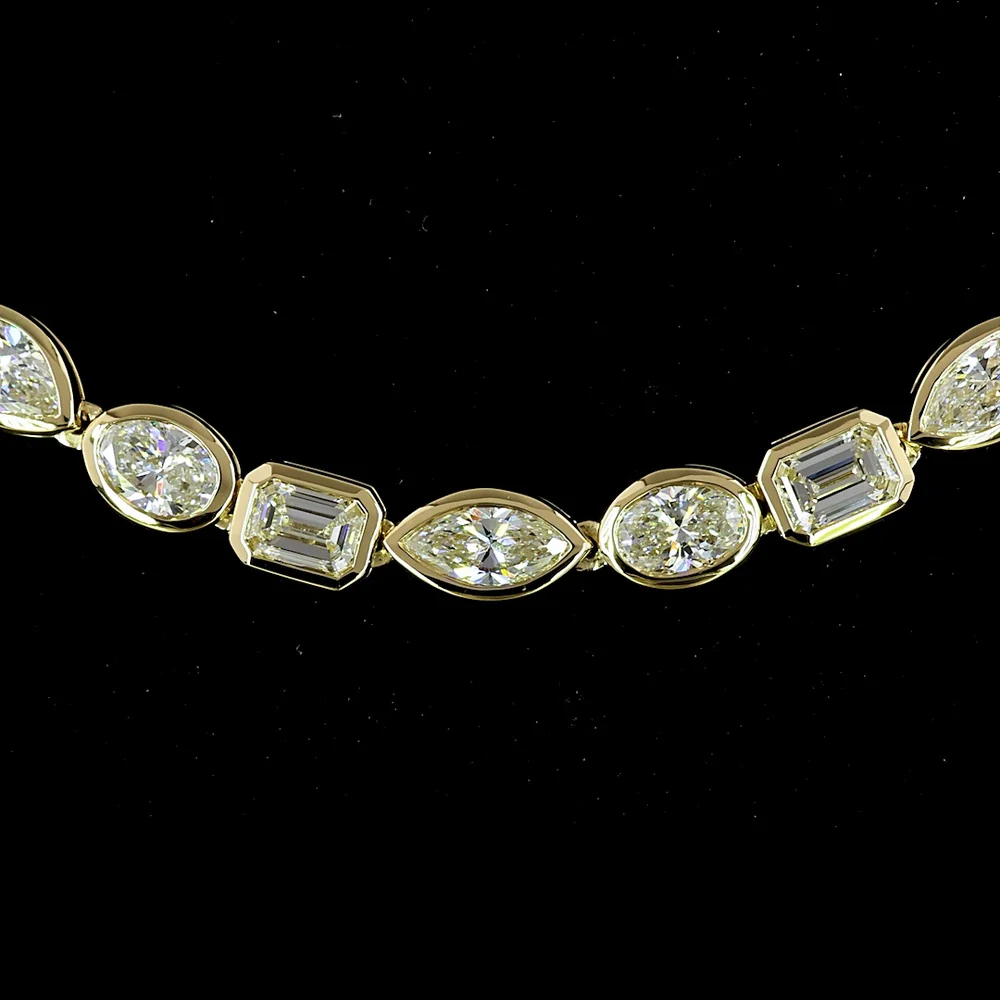 14K Yellow Gold Mixed Shape Tennis Necklace with Bezel Set Emerald, Oval, and Marquise Lab Diamonds - 15.91 Carats Total Diamond Weight - Covaloro Fine Jewelry - Image 2