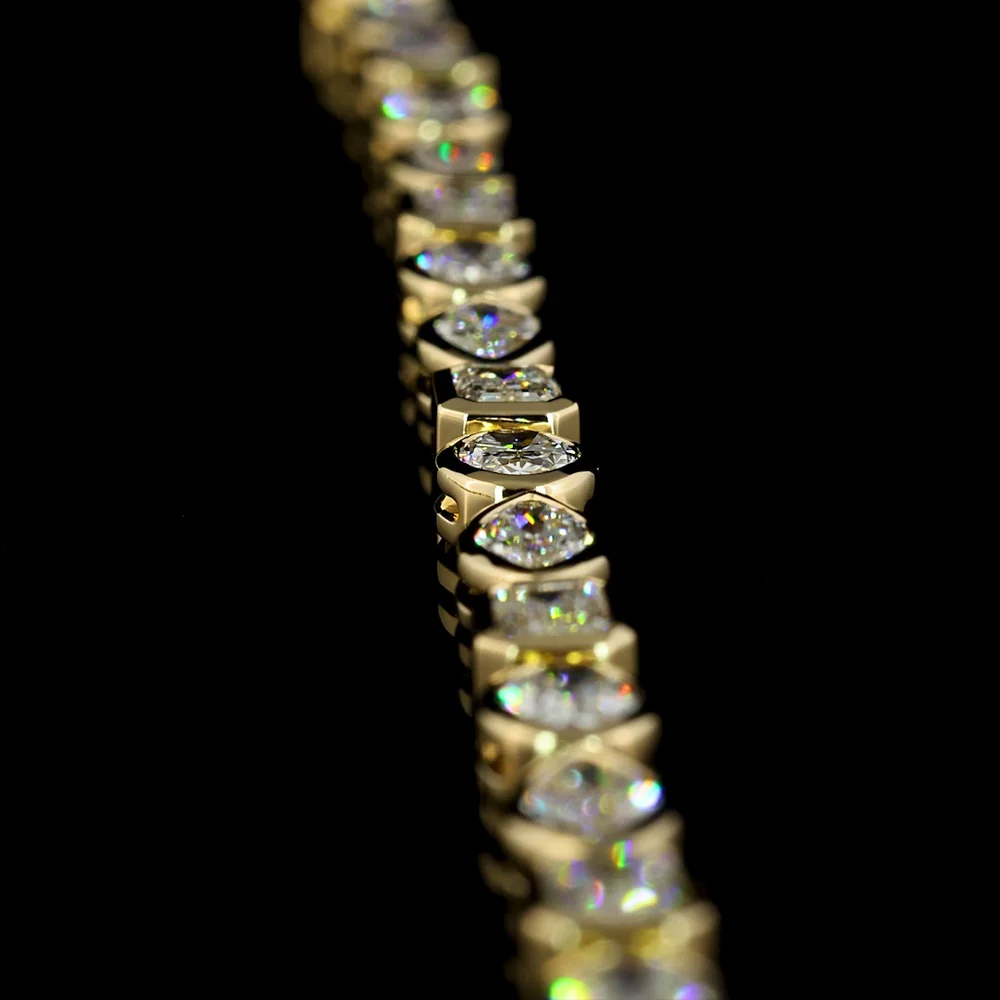 14K Yellow Gold Mixed Shape Tennis Necklace with Bezel Set Emerald, Oval, and Marquise Lab Diamonds - 15.91 Carats Total Diamond Weight - Covaloro Fine Jewelry - Image 3