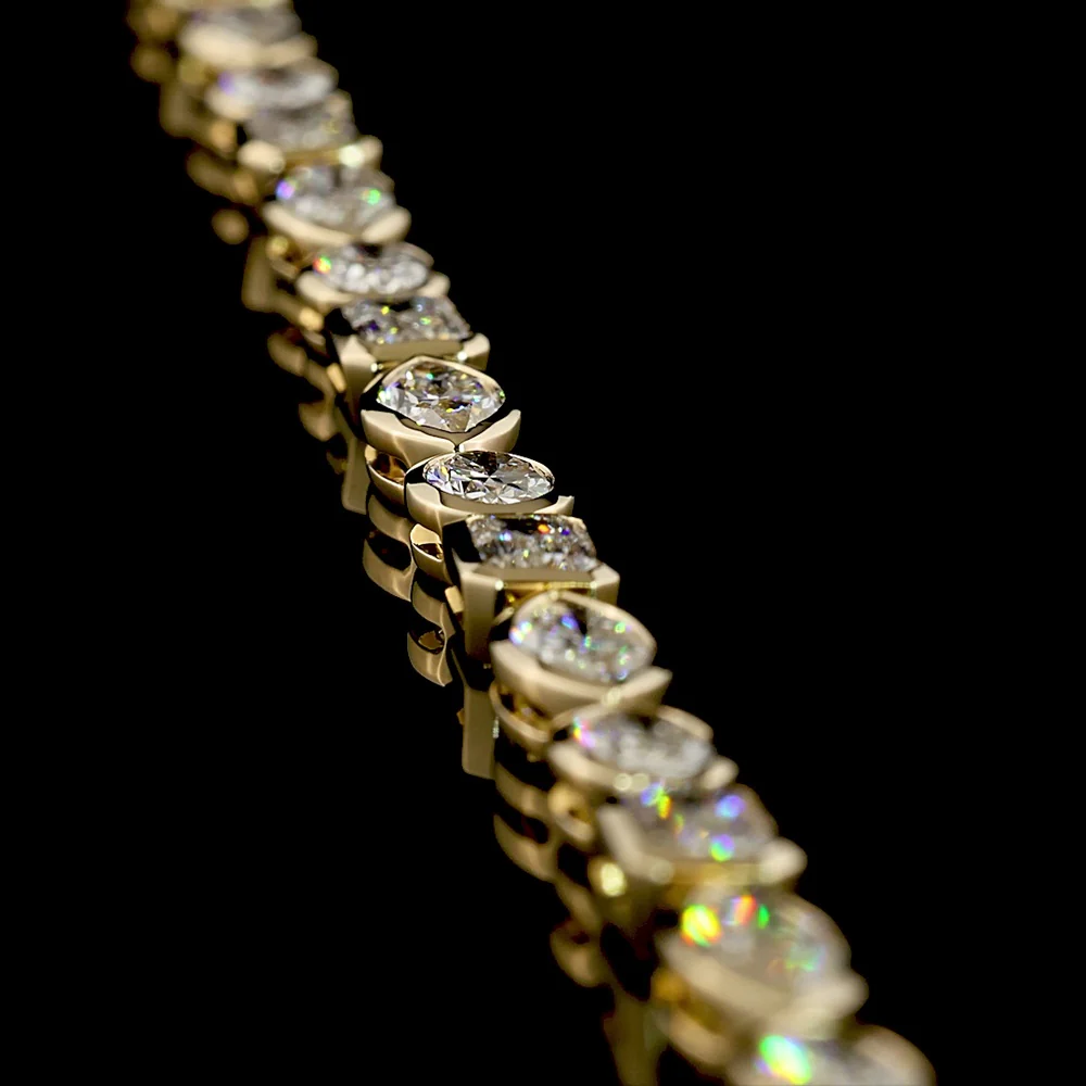 14K Yellow Gold Mixed Shape Tennis Necklace with Bezel-Set Emerald, Oval, and Marquise Natural Diamonds - 17.69 Carat Total Diamond Weight (E-F Color, VS Clarity) - Covaloro Fine Jewelry - Image 3