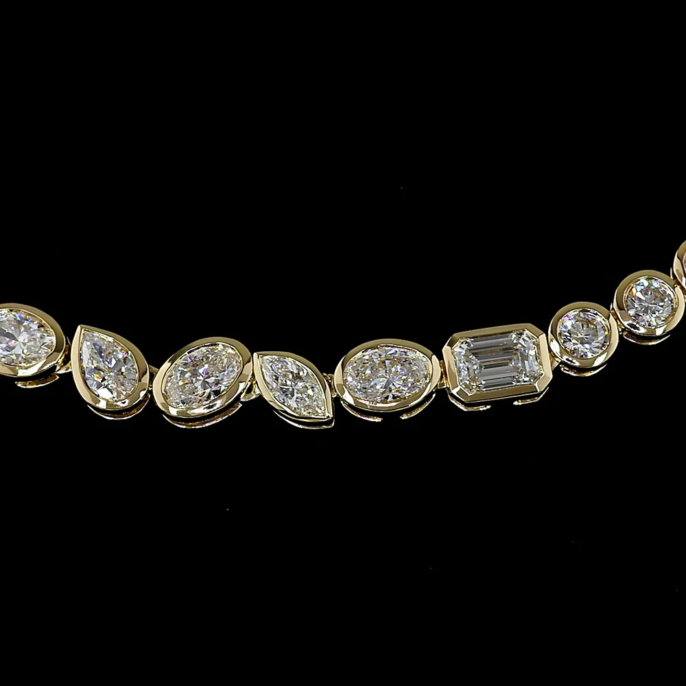 14K Yellow Gold Mixed Shape Tennis Necklace with Brilliant, Pear, and Emerald Cut Lab Diamonds - 9.23 Carats Total Diamond Weight - Covaloro Fine Jewelry - Image 2