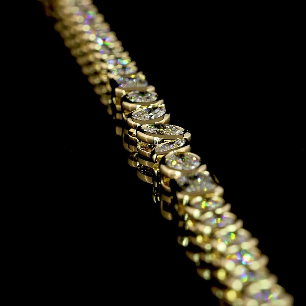 14K Yellow Gold Mixed Shape Tennis Necklace with Brilliant, Pear, and Emerald Cut Lab Diamonds - 9.23 Carats Total Diamond Weight - Covaloro Fine Jewelry - Image 3