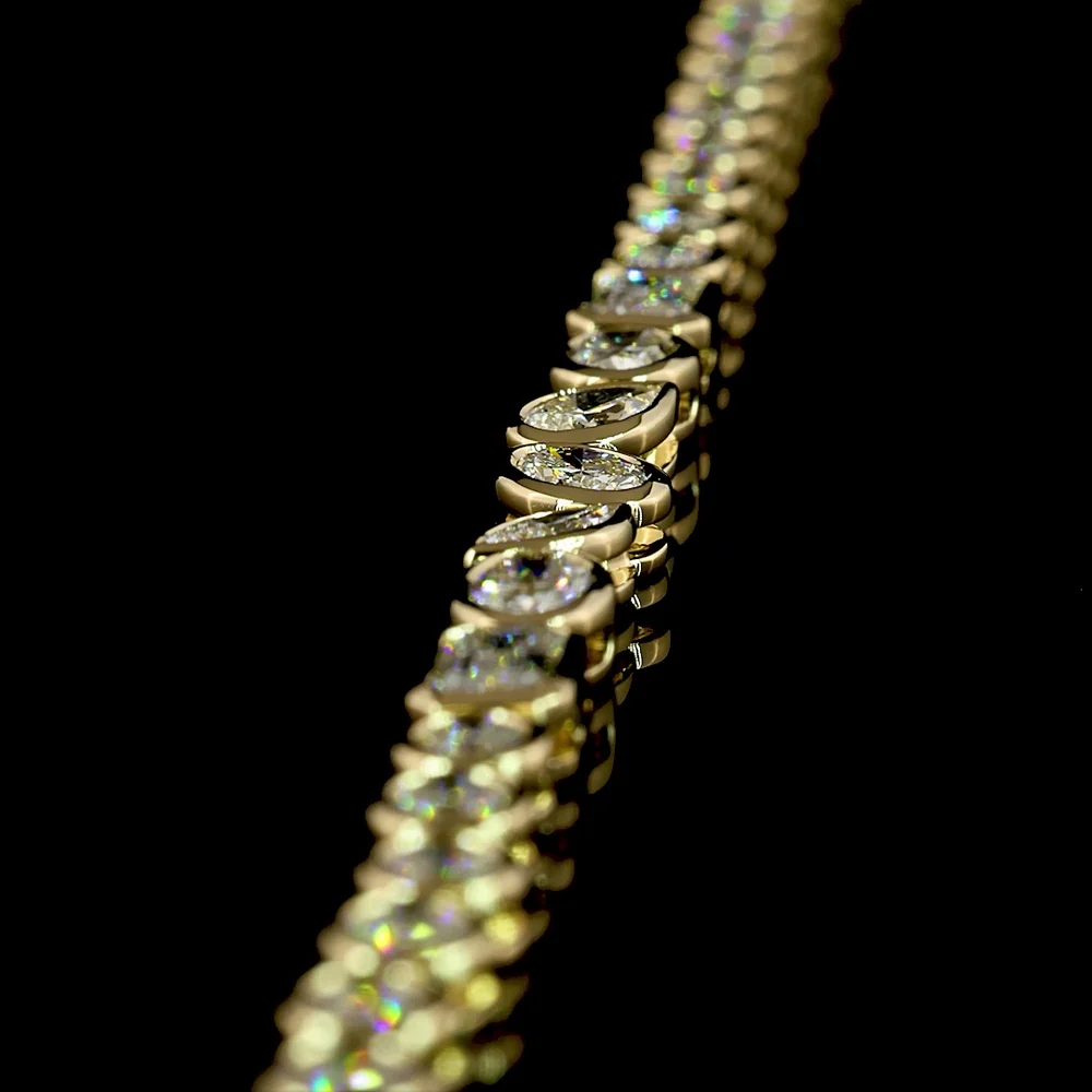 14K Yellow Gold Mixed Shape Tennis Necklace with Brilliant, Pear, and Emerald Cut Lab Diamonds - 9.23 Carats Total Diamond Weight - Covaloro Fine Jewelry - Image 4