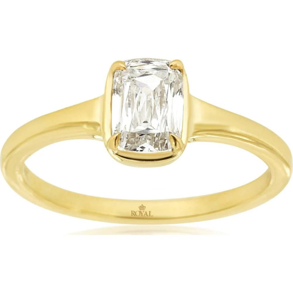 14K Yellow Gold Modern Half-Bezel Engagement Ring with 1 Carat Lab Grown Radiant Cut Diamond - Royal Jewelry