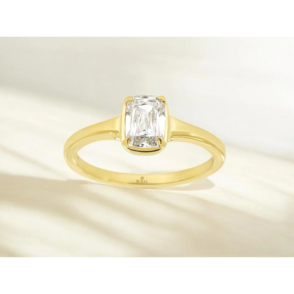 14K Yellow Gold Modern Half-Bezel Engagement Ring with 1 Carat Lab Grown Radiant Cut Diamond - Royal Jewelry - Image 2
