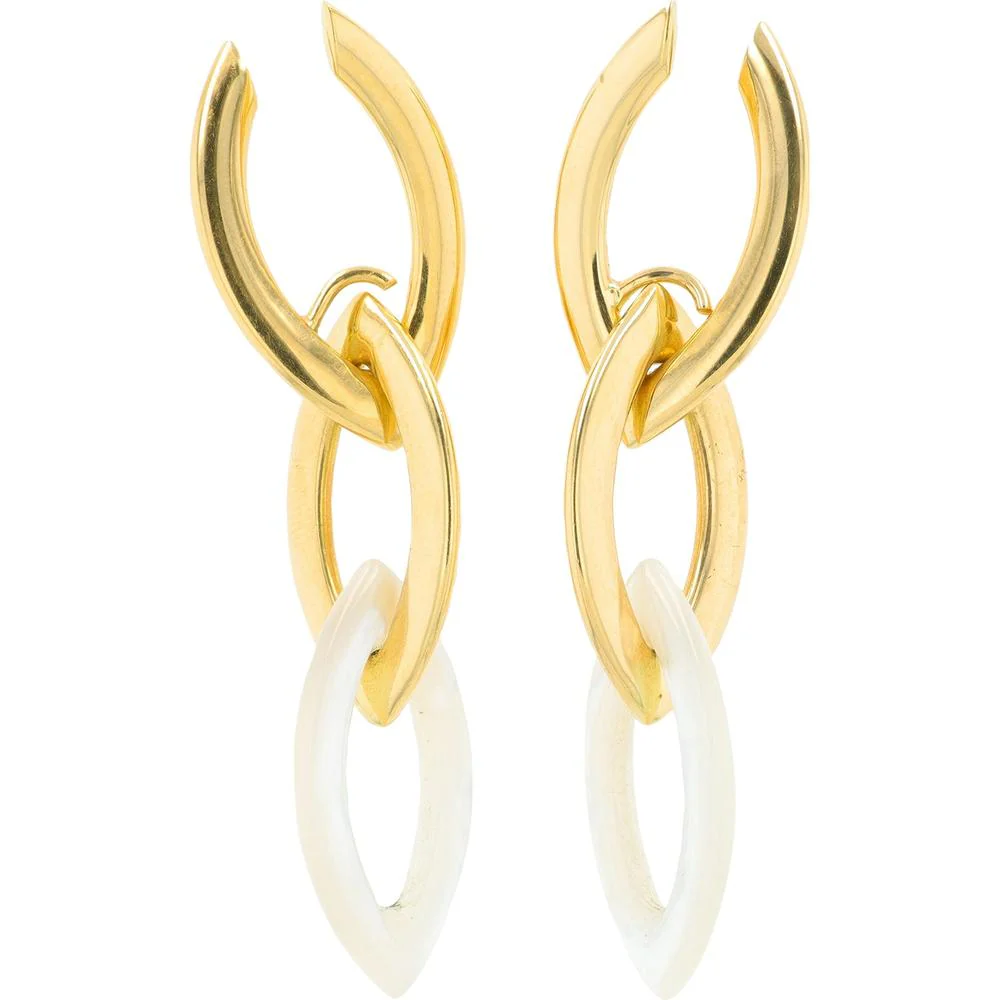 14K Yellow Gold Mother of Pearl Drop Earrings - 9.85g Total Weight