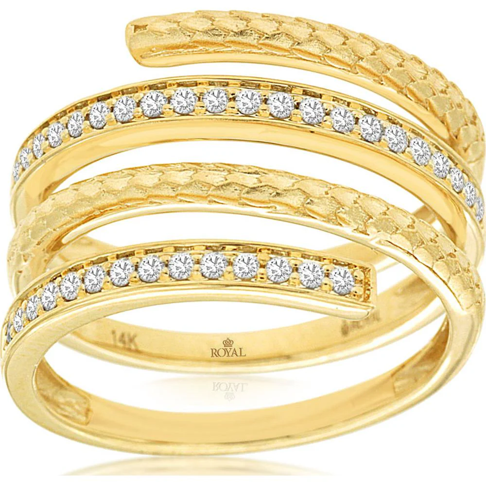 14K Yellow Gold Multi-Band Coil Ring with Channel-Set Round Diamonds - 0.25 Carat Total Diamond Weight - Royal Jewelry