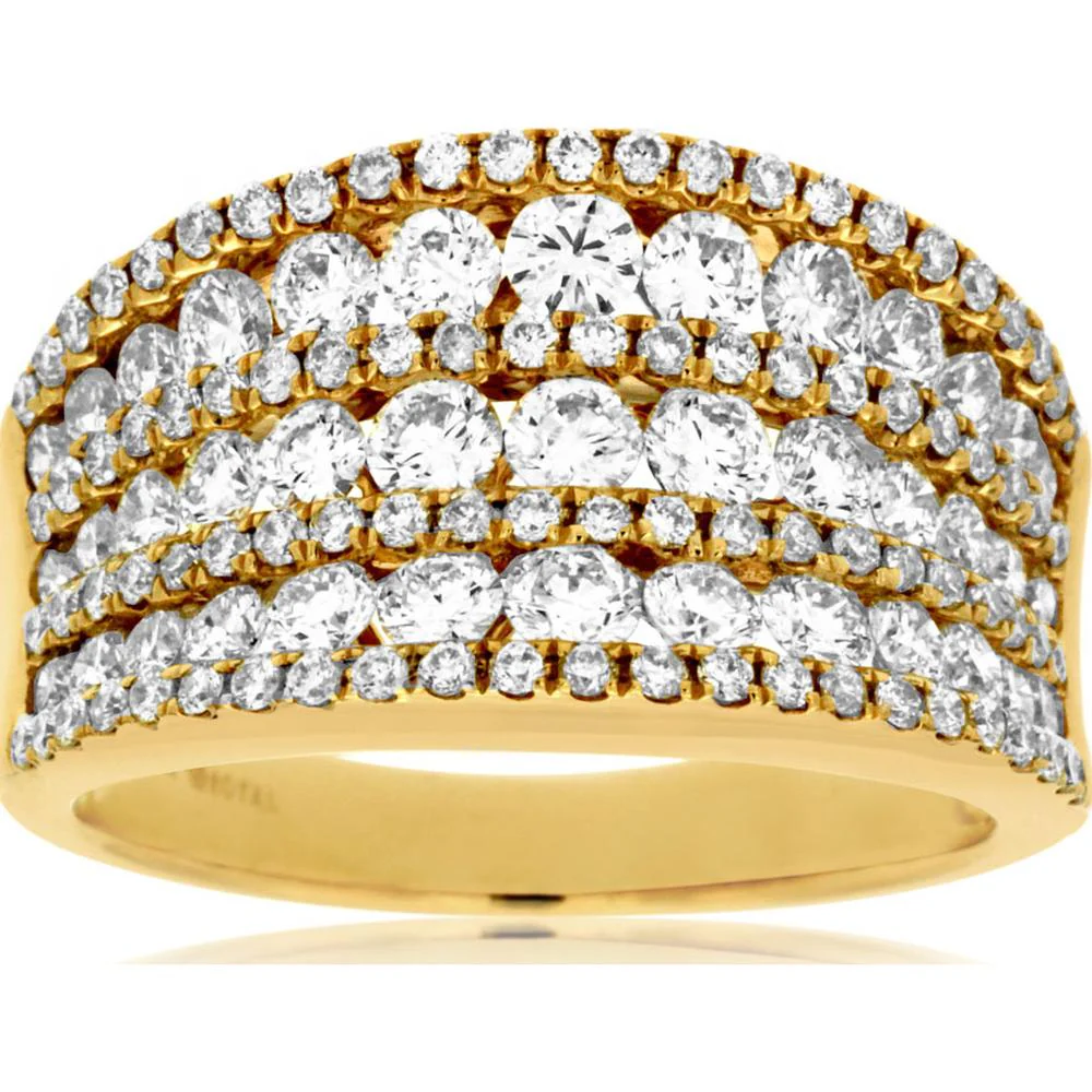 14K Yellow Gold Multi-Row Oval Diamond Statement Ring with 1.92 Carat Total Diamond Weight - Royal Jewelry