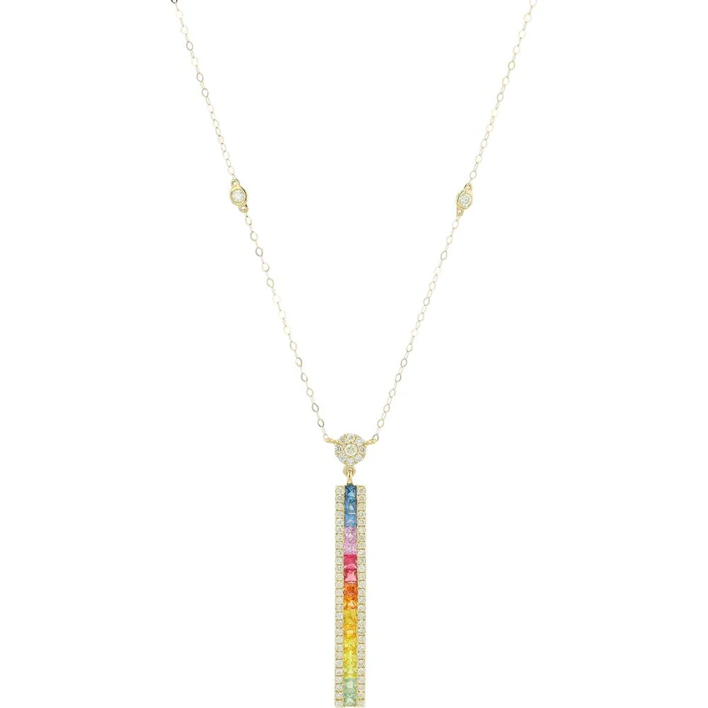 14K Yellow Gold Multi - Sapphire Pendant with Diamond Accents - 1.00 Carat Total Sapphire Weight, 0.50 Carat Total Diamond Weight