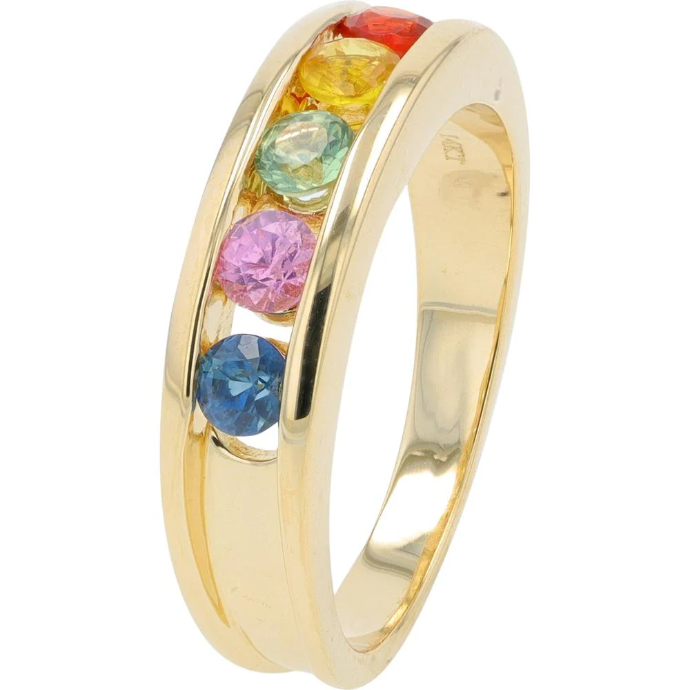 14K Yellow Gold Multi Sapphire Ring - 0.80 Carat Total Sapphire Weight
