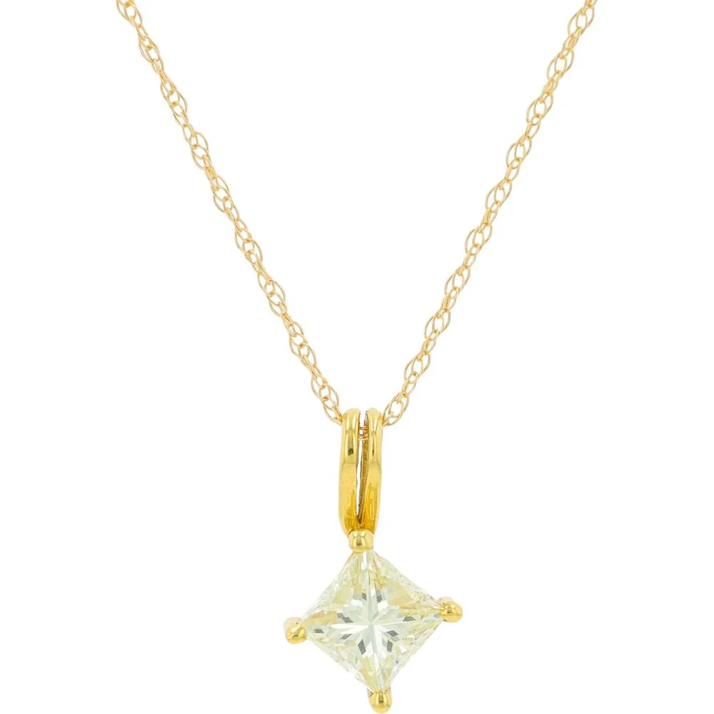 14K Yellow Gold Necklace with 0.60 Carat Princess Cut Diamond Pendant
