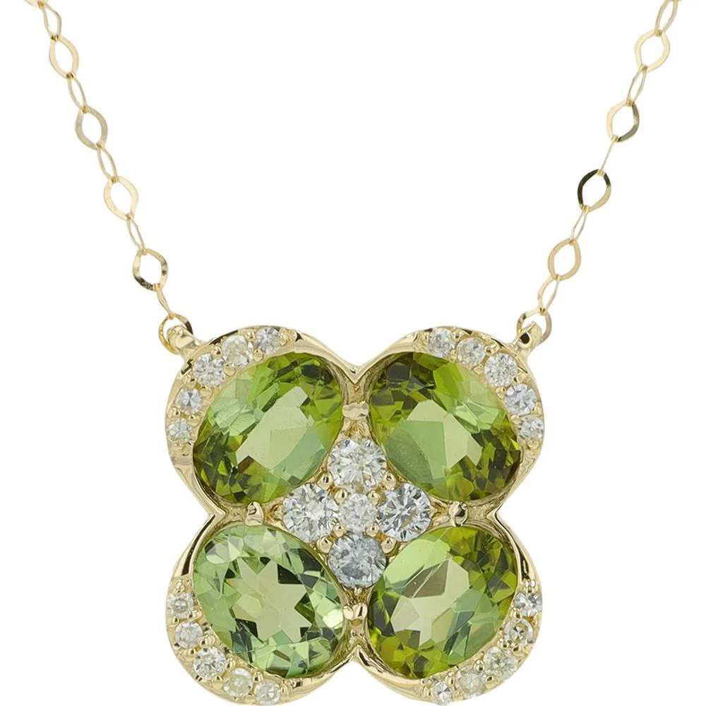 14K Yellow Gold Necklace with 1.50 Carat Green Tourmaline and 0.20 Carat Diamond Halo