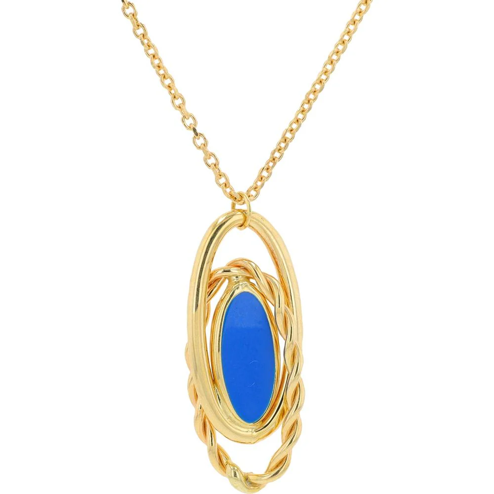 14K Yellow Gold Necklace with Cobalt Blue Oval Enamel Pendant - 3.70 Gram Total Weight