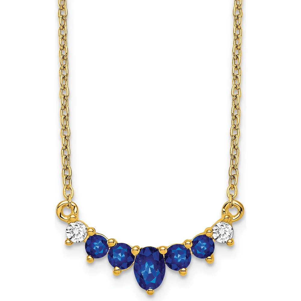 14K Yellow Gold Necklace with Oval and Round Sapphires and Diamonds - 0.365 Carat Total Gemstone Weight by Lumare Gioia