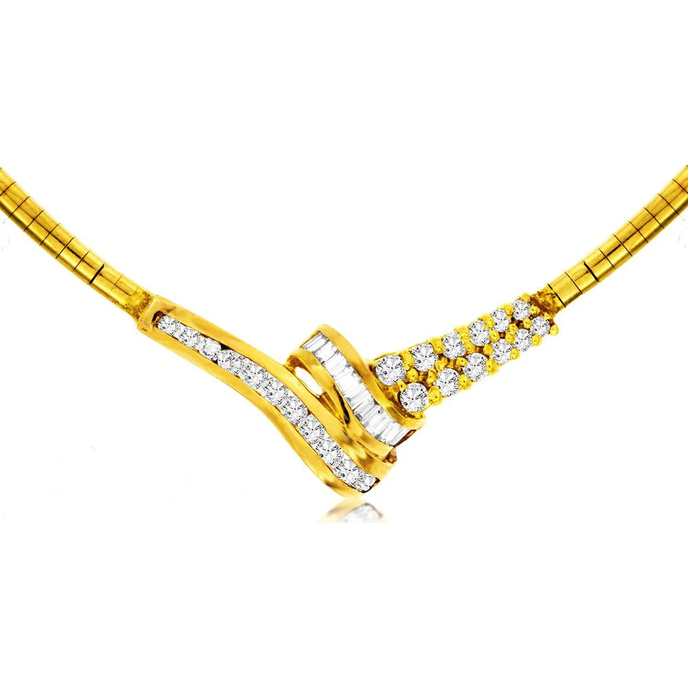 14K Yellow Gold Necklace with Round and Baguette Diamonds - 2.38 Carats Total Diamond Weight - Royal Jewelry