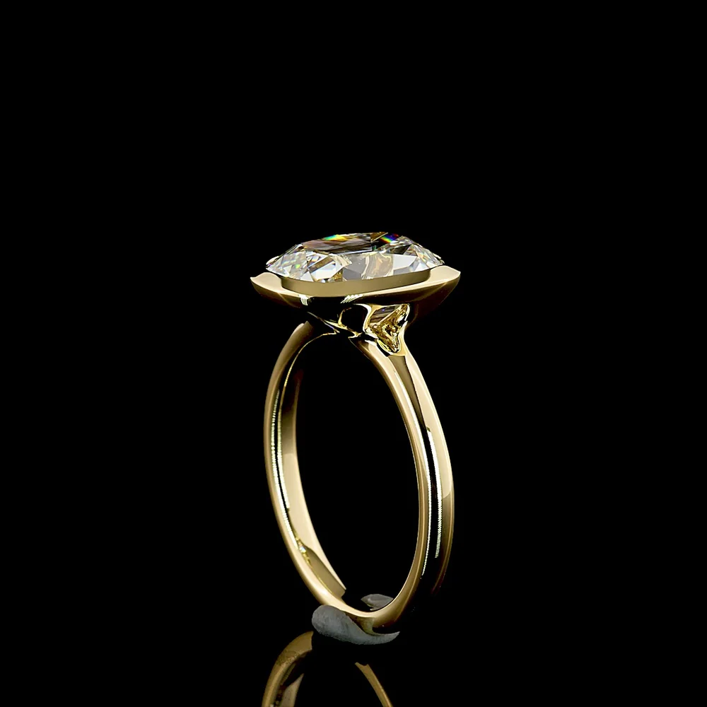 14K Yellow Gold North-South Bezel Set Antique Cushion Cut Lab Diamond Solitaire Ring - 3.88 Carats Total Diamond Weight F VVS2 IGI Certified - Covaloro Fine Jewelry - Image 3