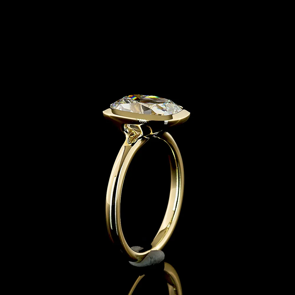 14K Yellow Gold North-South Bezel Set Antique Cushion Cut Lab Diamond Solitaire Ring - 3.88 Carats Total Diamond Weight F VVS2 IGI Certified - Covaloro Fine Jewelry - Image 4