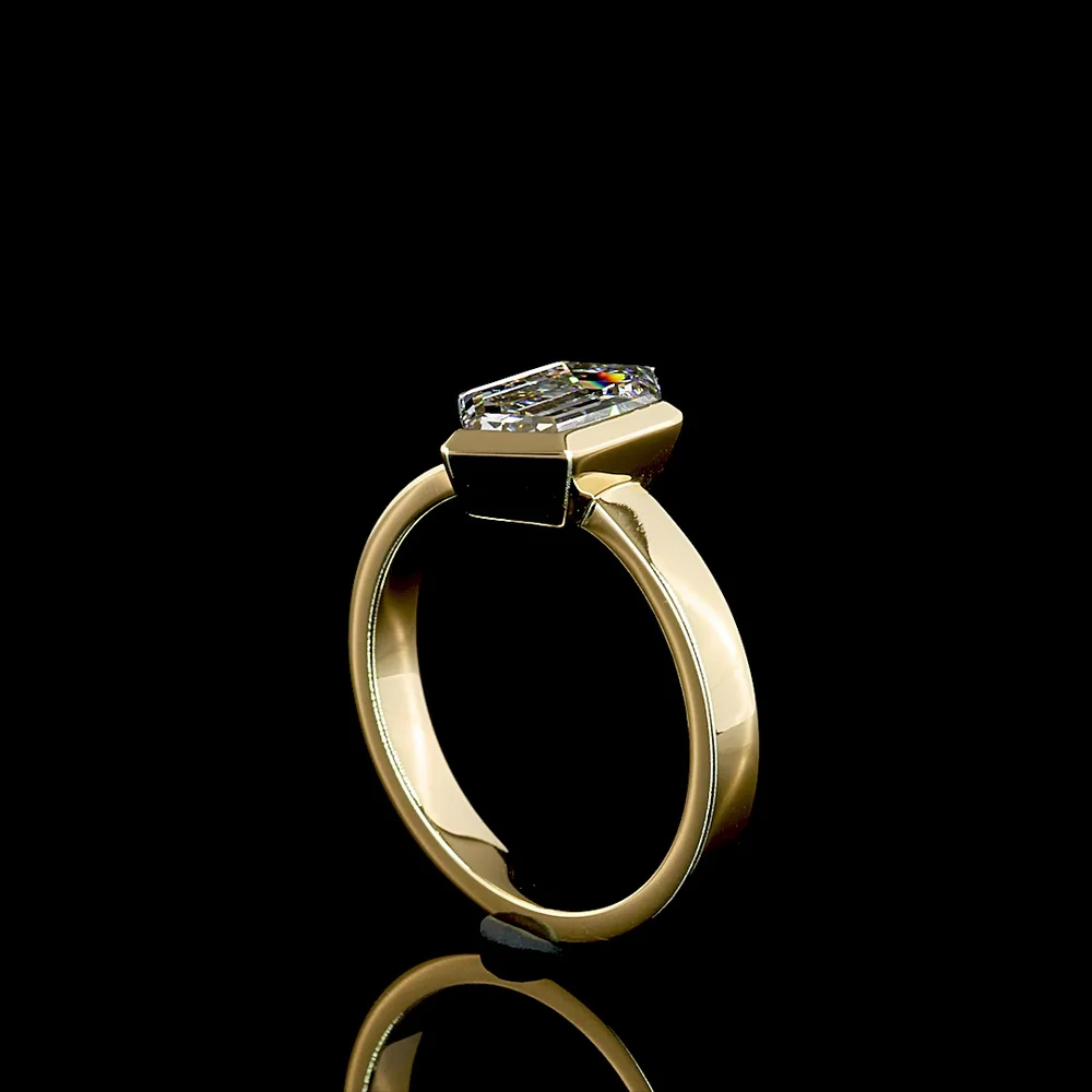 14K Yellow Gold North-South Bezel Set Step Marquise Cut Lab Diamond Solitaire Ring - 2.12 Carat D VVS2 - Covaloro Fine Jewelry - Image 3