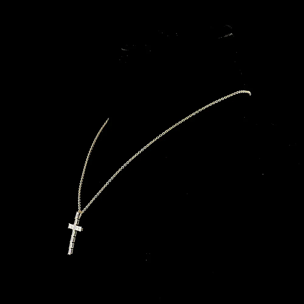 14K Yellow Gold North-South Cross Pendant with 2.22 Carat Emerald Cut Lab Grown Diamonds - E-F Color VS Clarity - Covaloro Fine Jewelry - Image 3