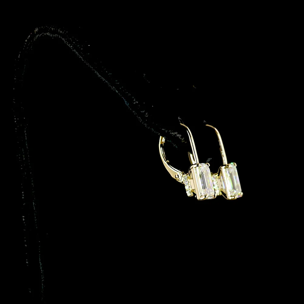 14K Yellow Gold North-South Emerald Cut Lab Diamond Drop Earrings with Brilliant Accents - 3.16 Total Carat Weight - Covaloro Fine Jewelry - Image 3