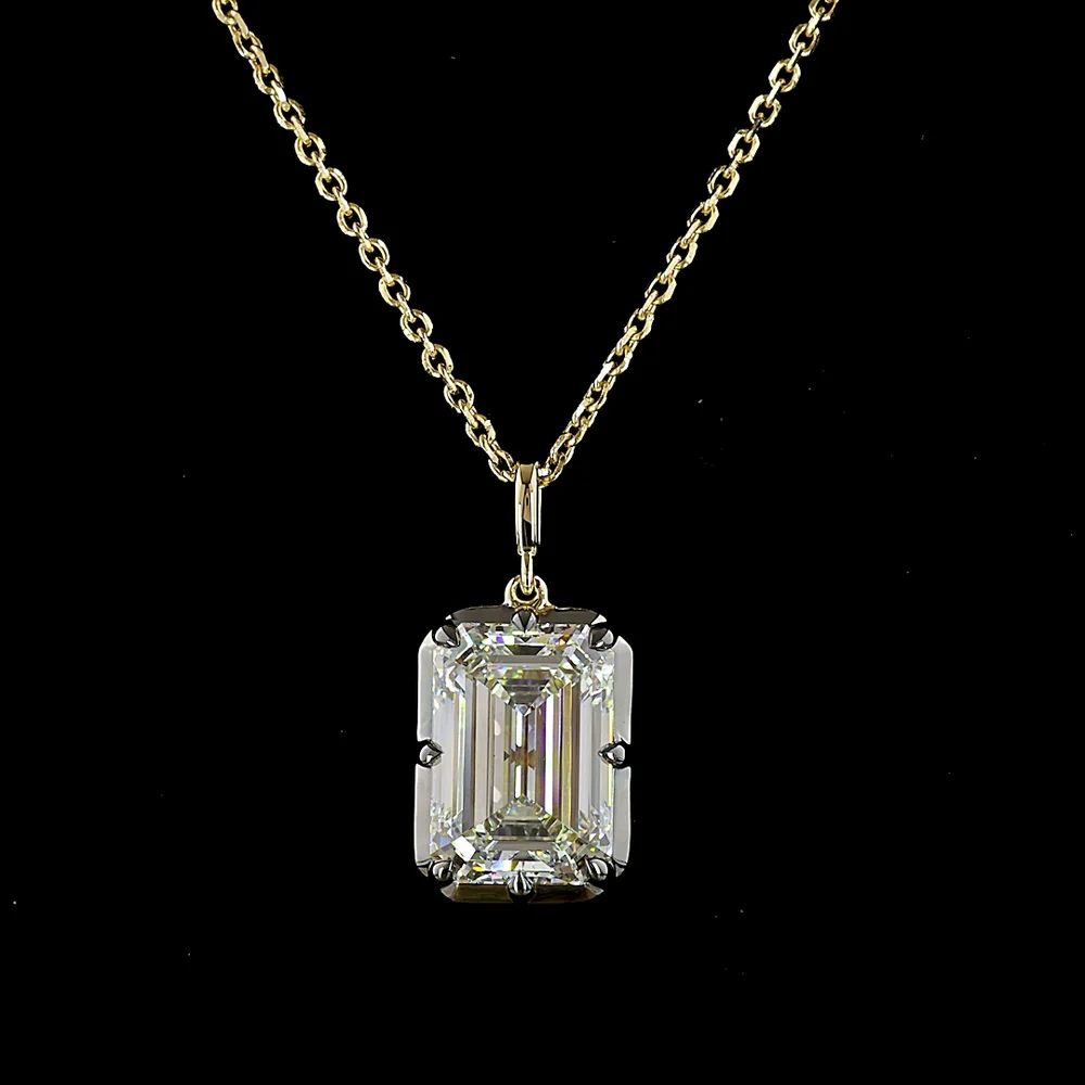 14K Yellow Gold North-South Emerald Cut Lab Diamond Solitaire Pendant - 4.06 Carat Total Weight, E-F Color VS1 Clarity with Black Rhodium Prong Accents - Covaloro Fine Jewelry - Image 2