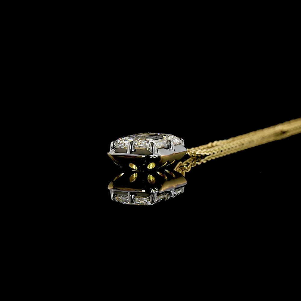 14K Yellow Gold North-South Emerald Cut Lab Diamond Solitaire Pendant - 4.06 Carat Total Weight, E-F Color VS1 Clarity with Black Rhodium Prong Accents - Covaloro Fine Jewelry - Image 3