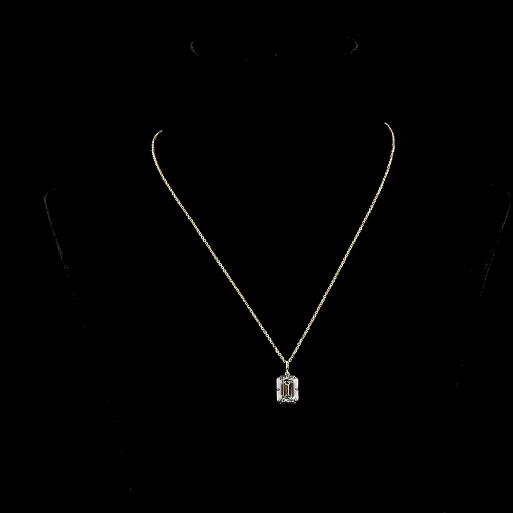 14K Yellow Gold North-South Emerald Cut Lab Diamond Solitaire Pendant - 4.06 Carat Total Weight, E-F Color VS1 Clarity with Black Rhodium Prong Accents - Covaloro Fine Jewelry - Image 4