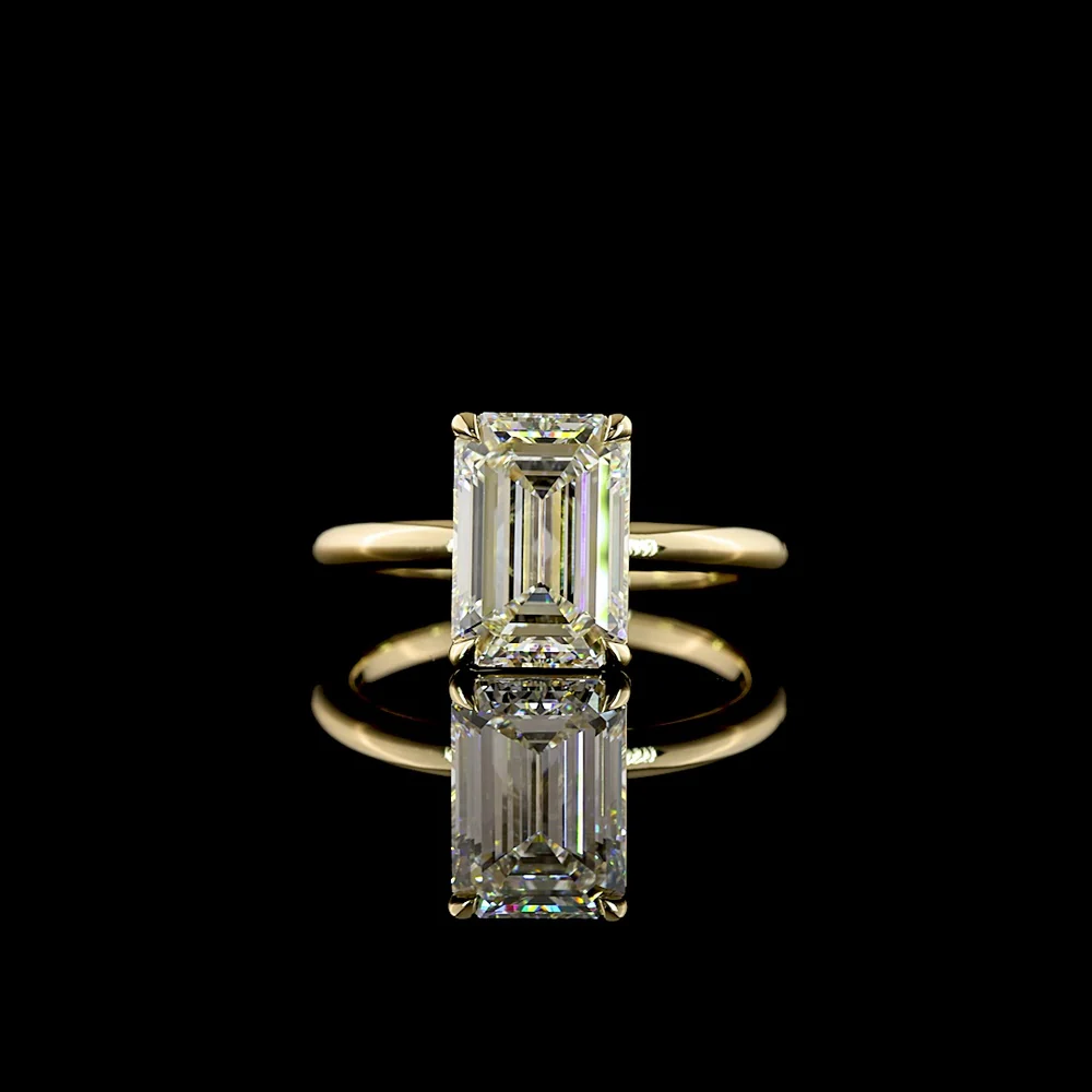 14K Yellow Gold North-South Emerald Cut Lab Diamond Solitaire Ring - 3.23 Carat Total Weight, E-F Color VS1 Clarity, IGI Certified - Covaloro Fine Jewelry