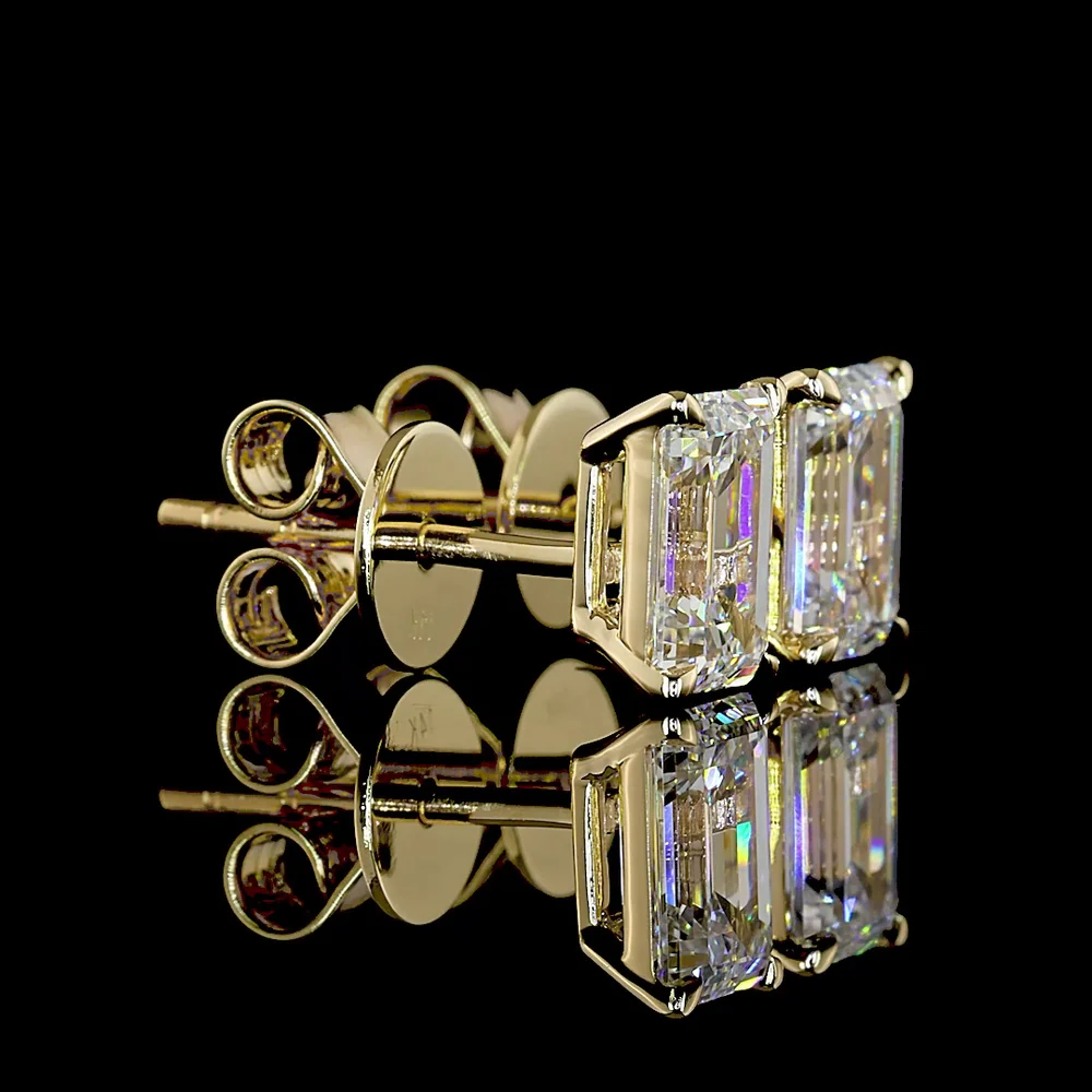 14K Yellow Gold North-South Emerald Cut Lab Diamond Stud Earrings - 2.52 Carat Total Weight D VVS1/VVS2 GIA Certified - Covaloro Fine Jewelry - Image 2