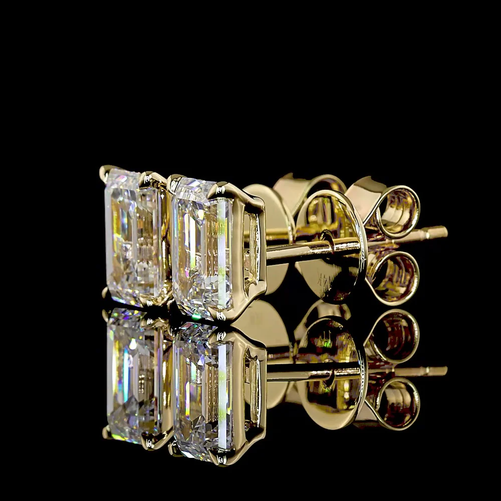 14K Yellow Gold North-South Emerald Cut Lab Diamond Stud Earrings - 2.52 Carat Total Weight D VVS1/VVS2 GIA Certified - Covaloro Fine Jewelry - Image 3