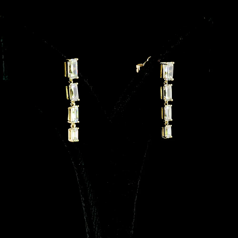 14K Yellow Gold North-South Hanging Earrings with 2.61 Carat Total Weight Emerald Cut Lab Diamonds - F VS2 & E VS1 - Covaloro Fine Jewelry - Image 3
