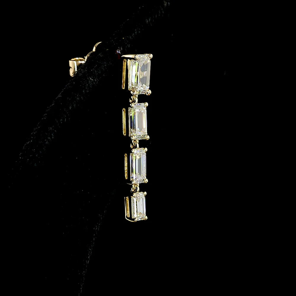 14K Yellow Gold North-South Hanging Earrings with 2.61 Carat Total Weight Emerald Cut Lab Diamonds - F VS2 & E VS1 - Covaloro Fine Jewelry - Image 4