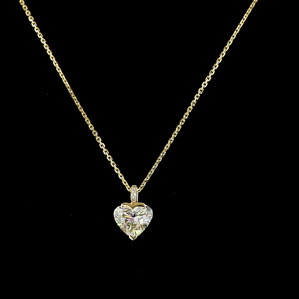 14K Yellow Gold North-South Heart Shaped Solitaire Pendant with Half Bezel Set Lab Diamond - 1.51 Carats Center, 1.53 Carats Total Diamond Weight - Covaloro Fine Jewelry