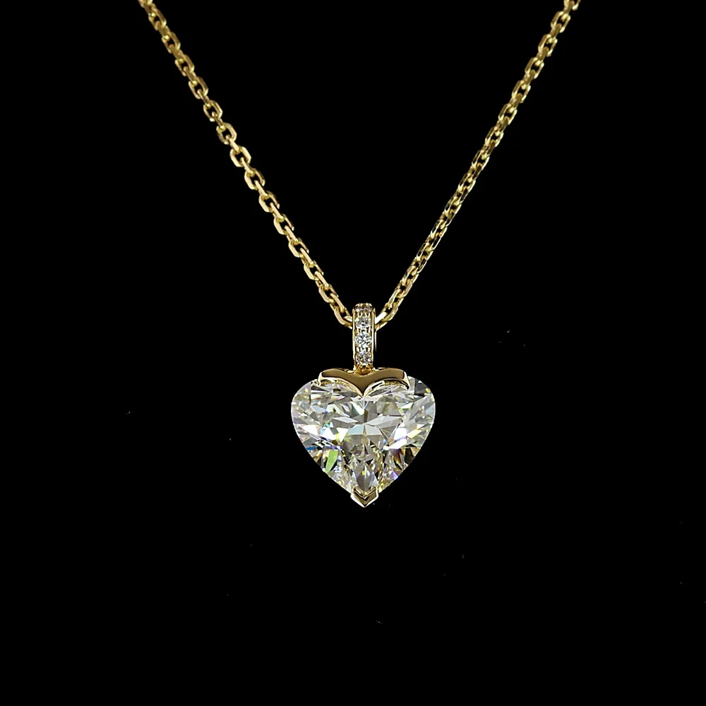 14K Yellow Gold North-South Heart Shaped Solitaire Pendant with Half Bezel Set Lab Diamond - 1.51 Carats Center, 1.53 Carats Total Diamond Weight - Covaloro Fine Jewelry - Image 2