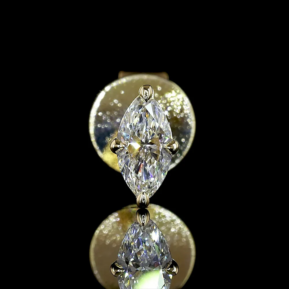 14K Yellow Gold North-South Marquise Cut Lab Diamond Stud Earrings - 0.31 Carats Total Diamond Weight (E-F Color, VS1 Clarity) - Covaloro Fine Jewelry - Image 3