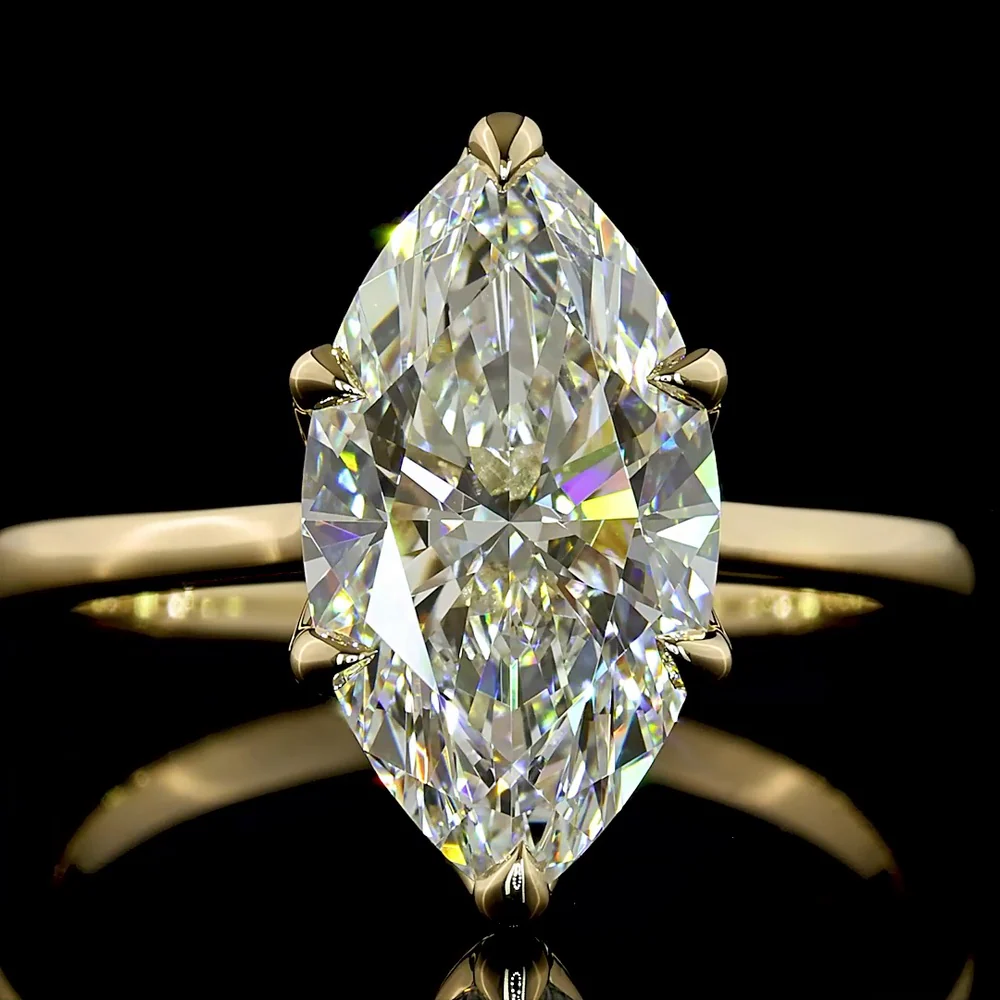 14K Yellow Gold North-South Marquise Solitaire Ring with 3.11 Carat Lab Grown Diamond - E Color VVS2 Clarity IGI Certified - Covaloro Fine Jewelry - Image 2