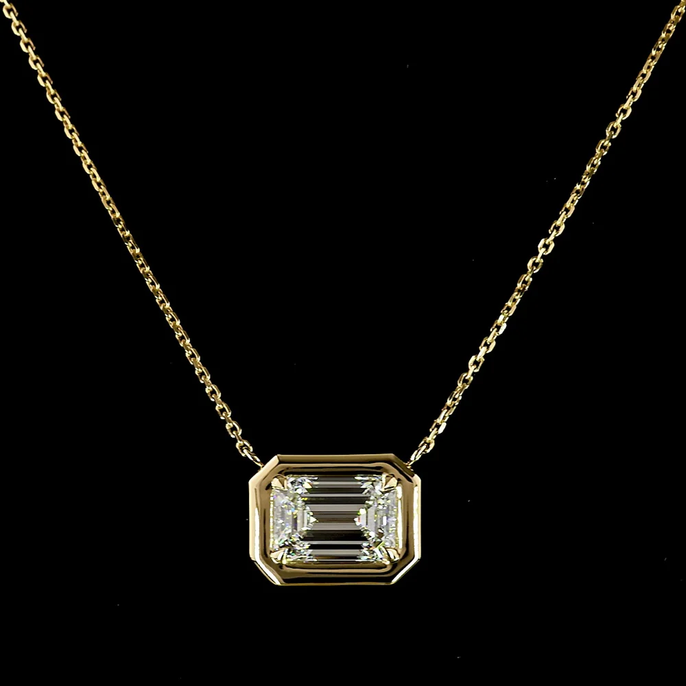 14K Yellow Gold North-South Moval Cut Lab Diamond Solitaire Pendant - 2.65 Carat Total Weight, E-F Color VS2 Clarity - Covaloro Fine Jewelry