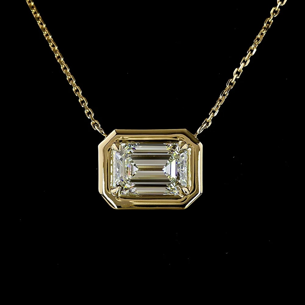 14K Yellow Gold North-South Moval Cut Lab Diamond Solitaire Pendant - 2.65 Carat Total Weight, E-F Color VS2 Clarity - Covaloro Fine Jewelry - Image 2