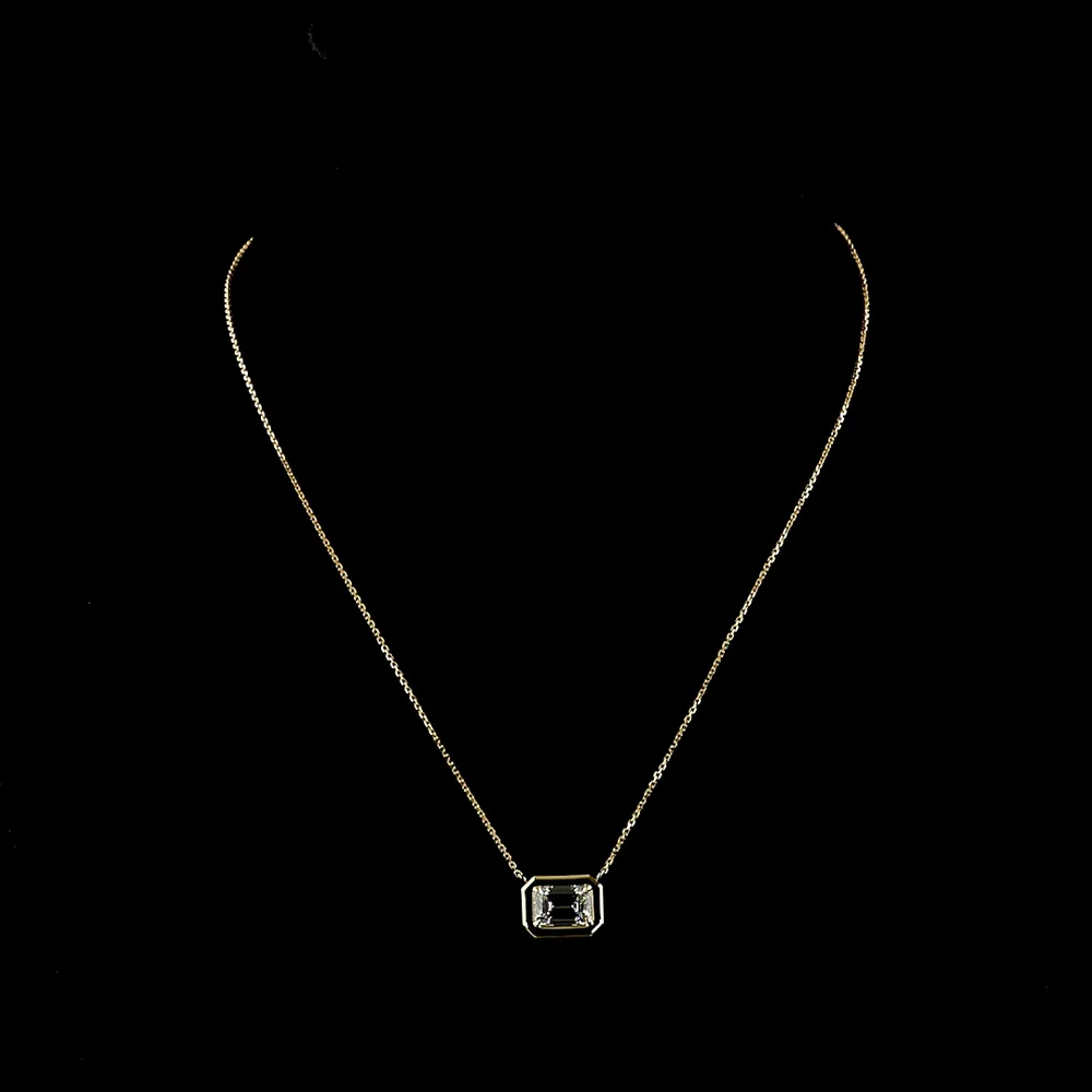 14K Yellow Gold North-South Moval Cut Lab Diamond Solitaire Pendant - 2.65 Carat Total Weight, E-F Color VS2 Clarity - Covaloro Fine Jewelry - Image 4