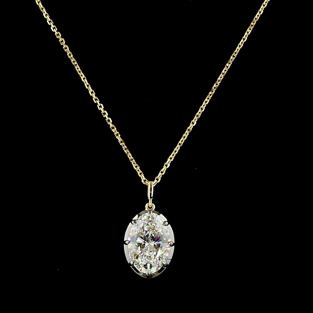 14K Yellow Gold North-South Oval Solitaire Pendant with 4.04 Carat Lab Diamond - E-F Color VS1 Clarity & Black Rhodium Accent - Covaloro Fine Jewelry