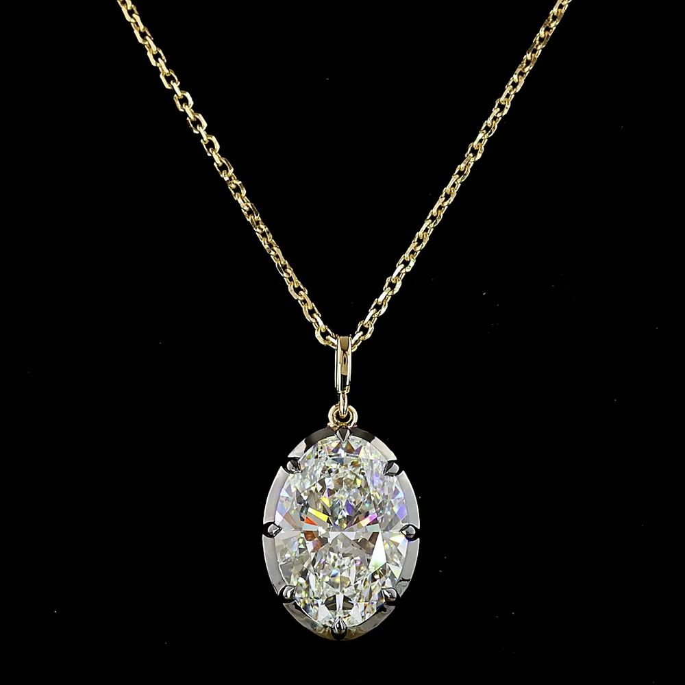 14K Yellow Gold North-South Oval Solitaire Pendant with 4.04 Carat Lab Diamond - E-F Color VS1 Clarity & Black Rhodium Accent - Covaloro Fine Jewelry - Image 2