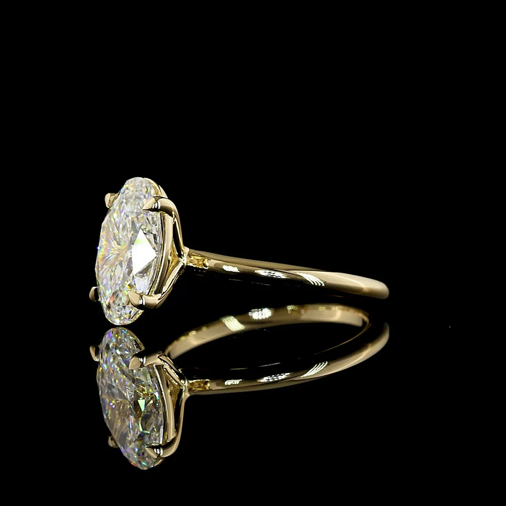 14K Yellow Gold North-South Oval Solitaire Ring with 3.11 Carat Lab Diamond, E-F Color VVS2 Clarity, IGI Certified - Covaloro Fine Jewelry - Image 3