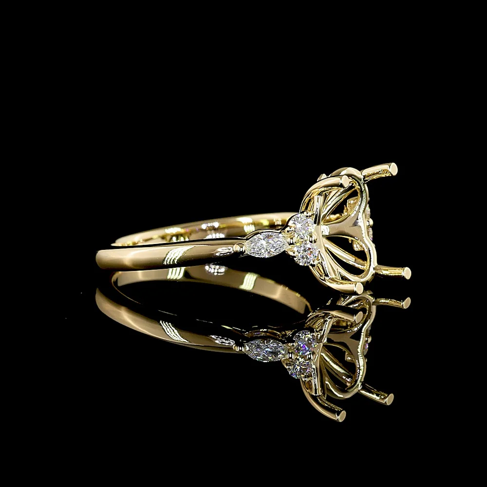 14K Yellow Gold North-South Oval Solitaire Ring with Marquise and Brilliant Lab Diamond Accents - 3.60 Carats Total Diamond Weight - Covaloro Fine Jewelry - Image 2