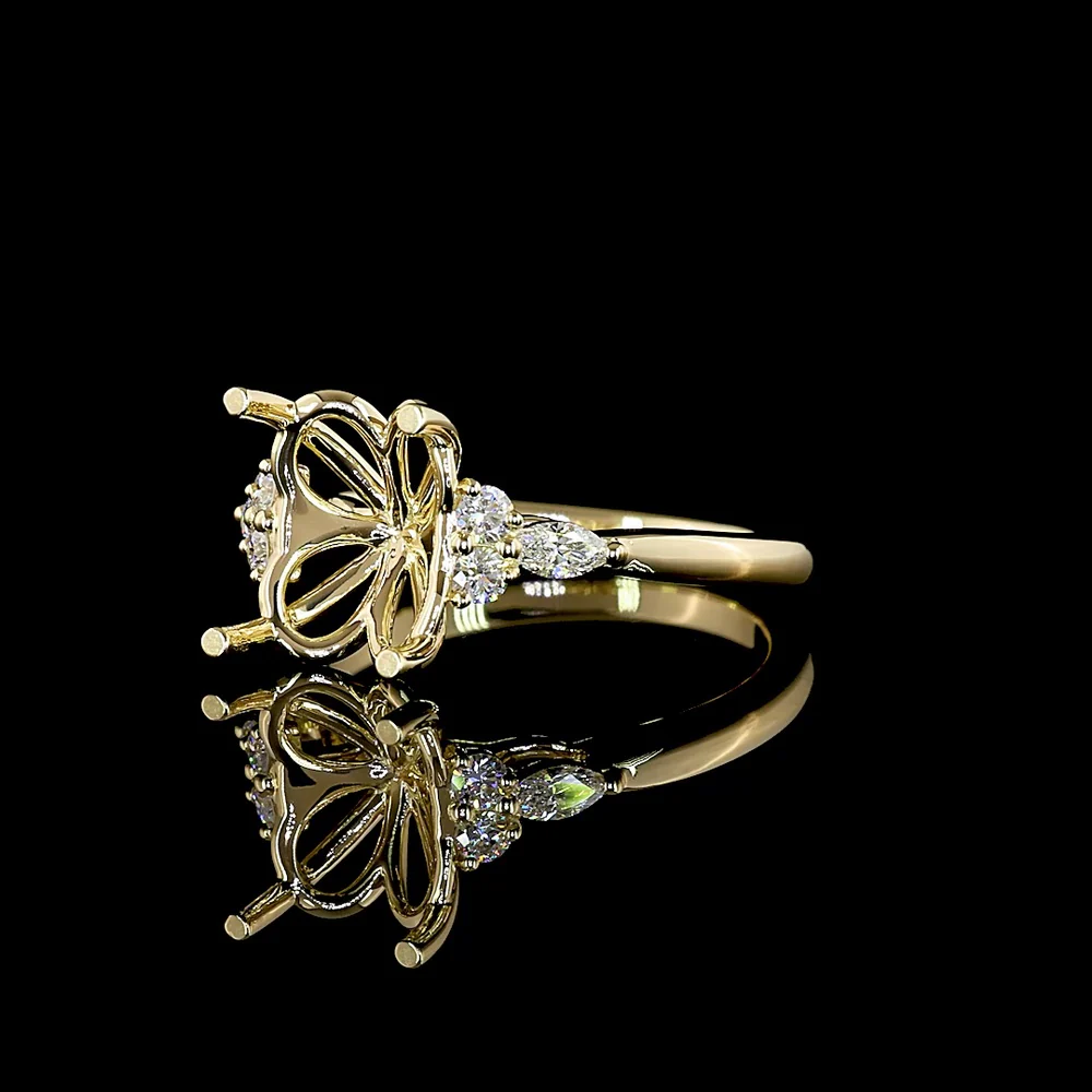 14K Yellow Gold North-South Oval Solitaire Ring with Marquise and Brilliant Lab Diamond Accents - 3.60 Carats Total Diamond Weight - Covaloro Fine Jewelry - Image 3
